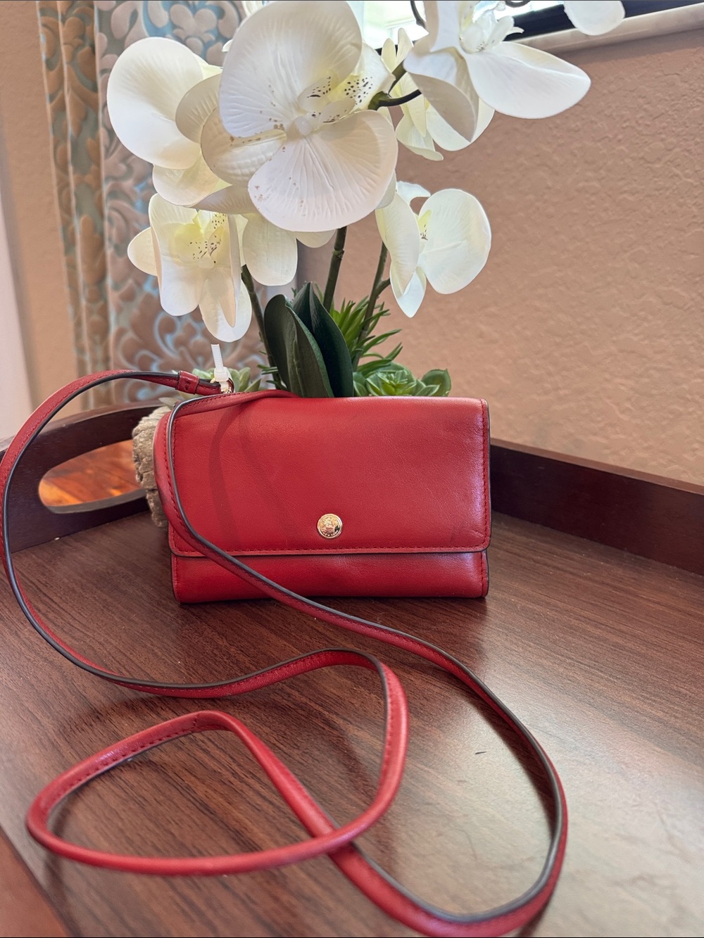 Coach Red Leather Crossbody with Gold-Tone Snap
